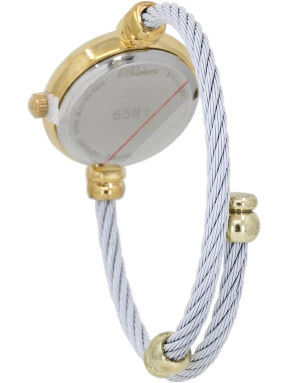 Womens Gold White Analog Quartz Elegant Cable Cuff Arabic Numbers Bracelet Watch